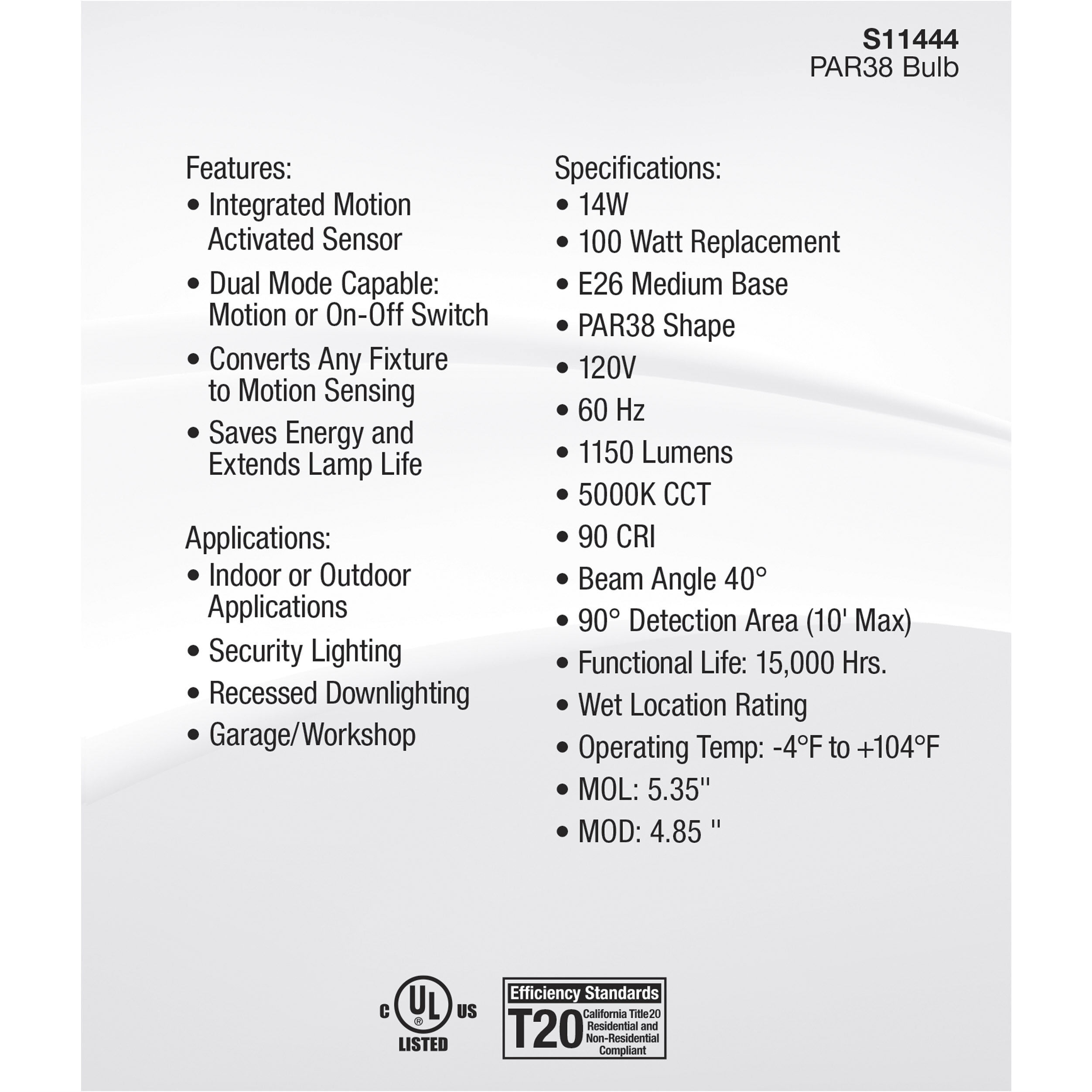 Lumos LED PAR38 Medium 14 watt 120 5000K Light Bulb, LED PAR