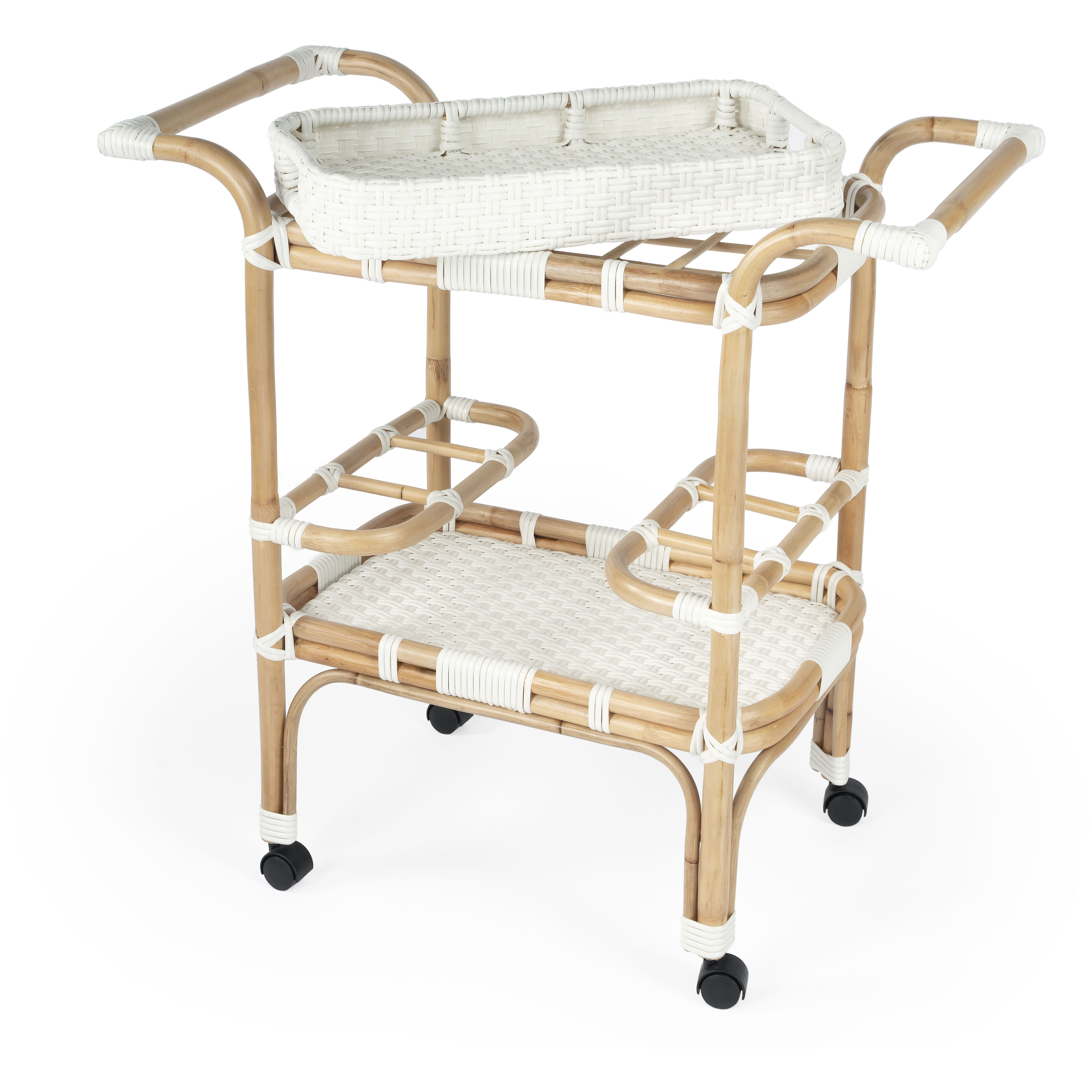 Selena Rattan Bar Cart in White