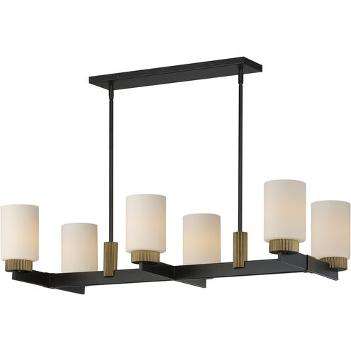 Ruffles 6 Light 37.5 inch Black and Antique Brass Linear Pendant Ceiling Light