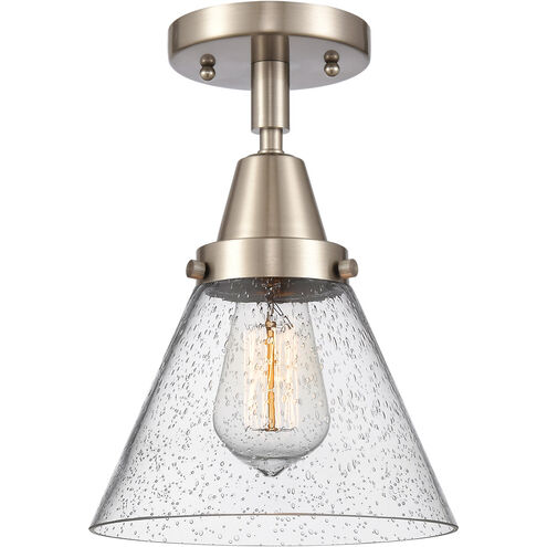 Franklin Restoration Large Cone LED 7.75 inch Brushed Satin Nickel Flush Mount Ceiling Light in Seedy Glass
