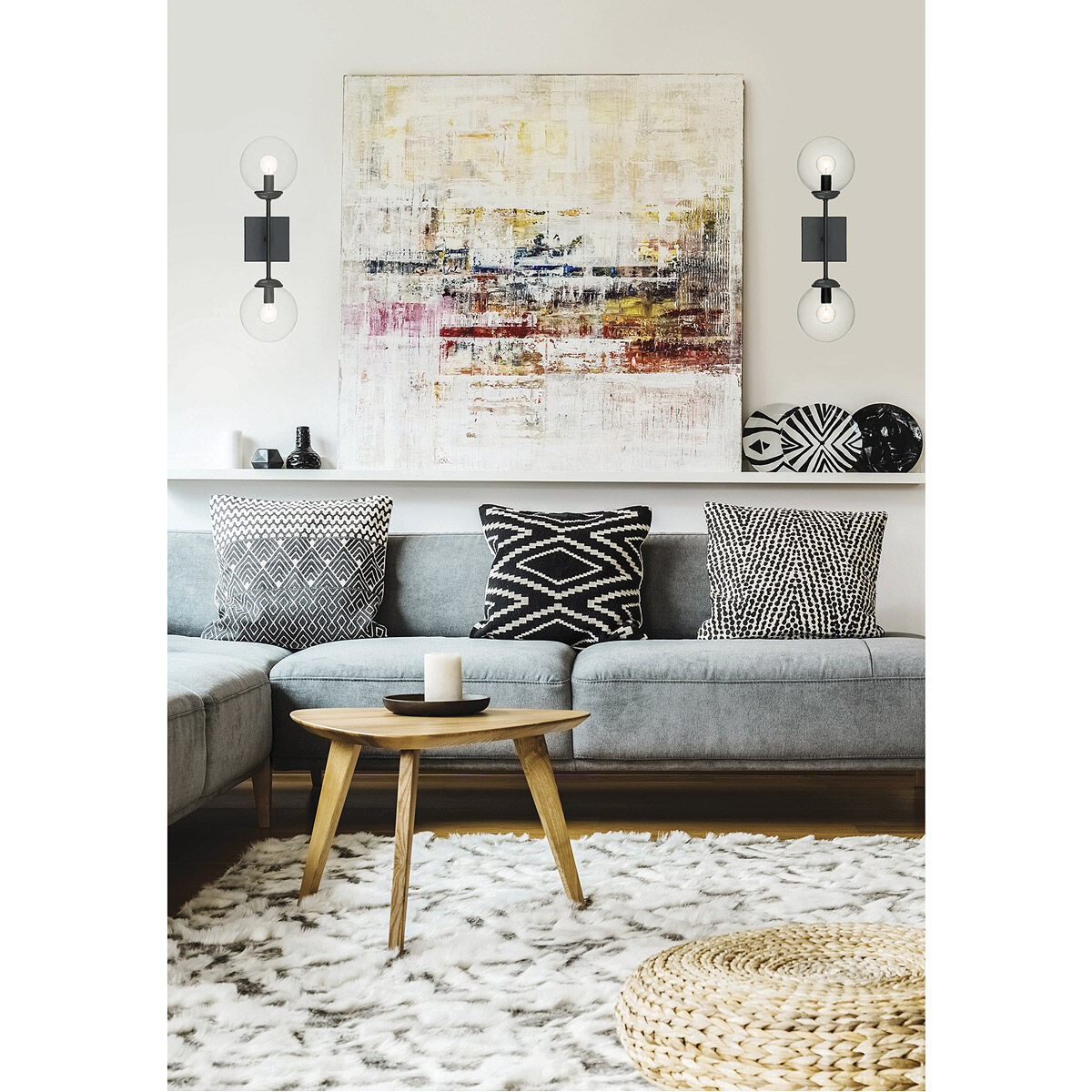 Mid-Century Modern 2 Light 6 inch Black Wall Sconce Wall Light