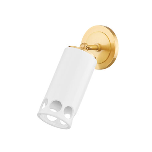 Jean 1 Light Aged Brass/Ceramic Gloss White Wall Sconce Wall Light in Aged Brass/Gloss White