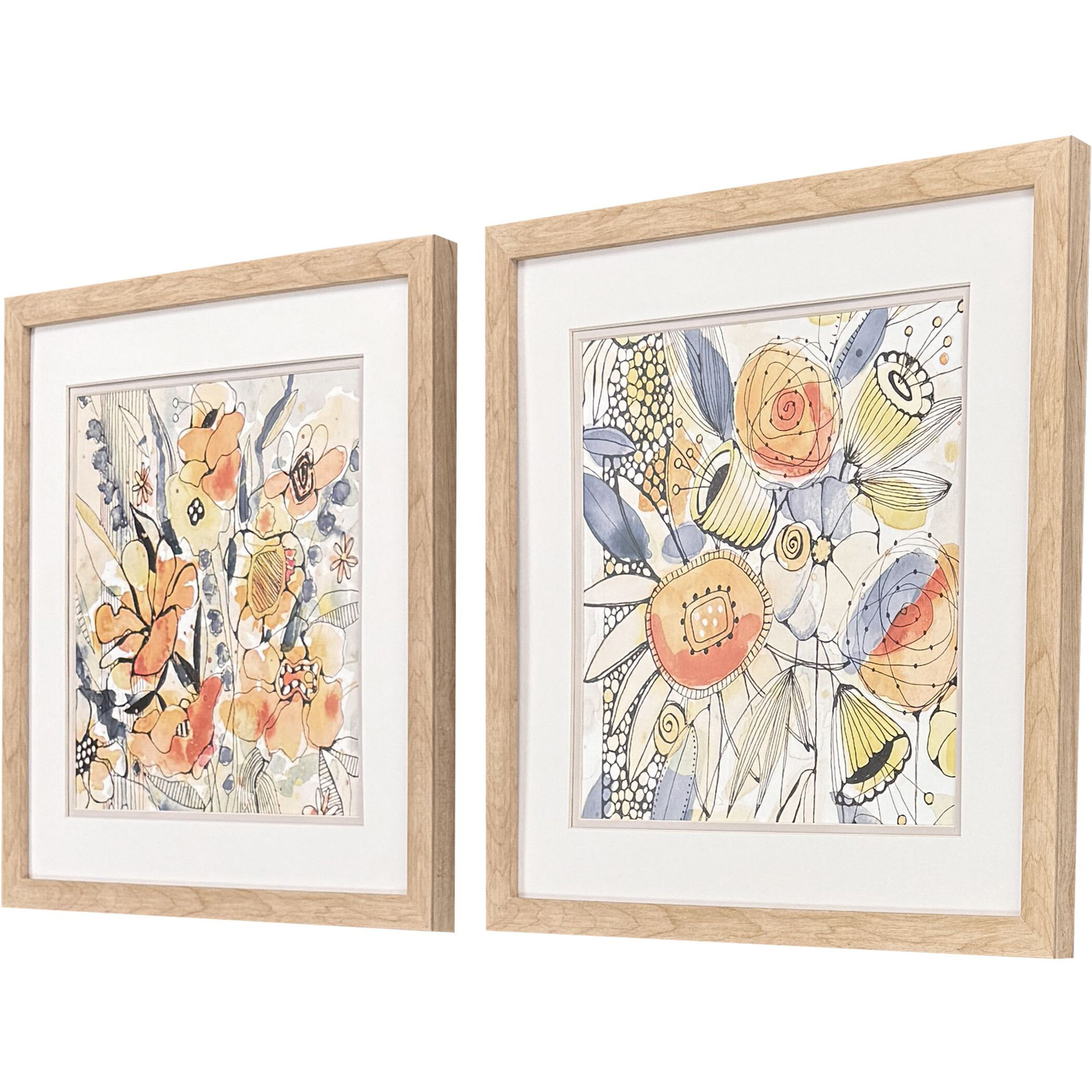 Bursting Wildflowers Orange and Blue and Green and Yellow Framed Art, Propac