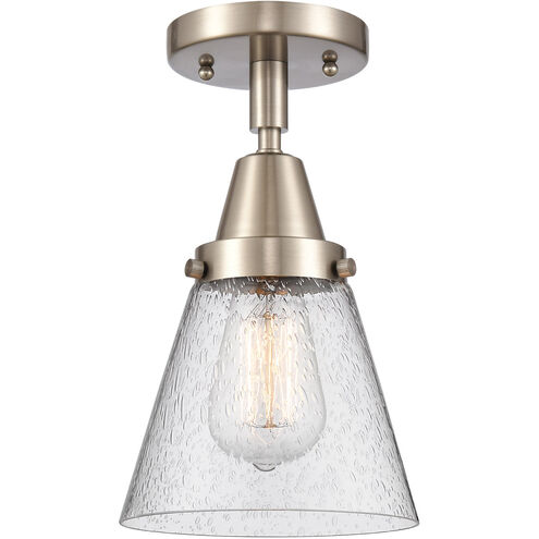 Franklin Restoration Small Cone LED 6.25 inch Brushed Satin Nickel Flush Mount Ceiling Light in Seedy Glass