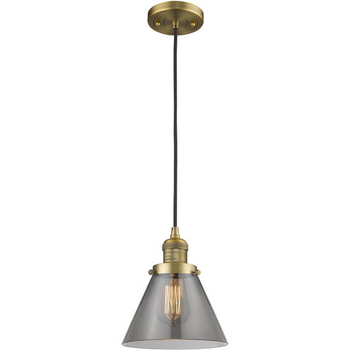 Franklin Restoration Cone 1 Light 8 inch Brushed Brass Mini Pendant Ceiling Light in Incandescent, Plated Smoke, Franklin Restoration