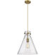 Newton Cone 1 Light 14 inch Brushed Brass Pendant Ceiling Light in Seedy Glass