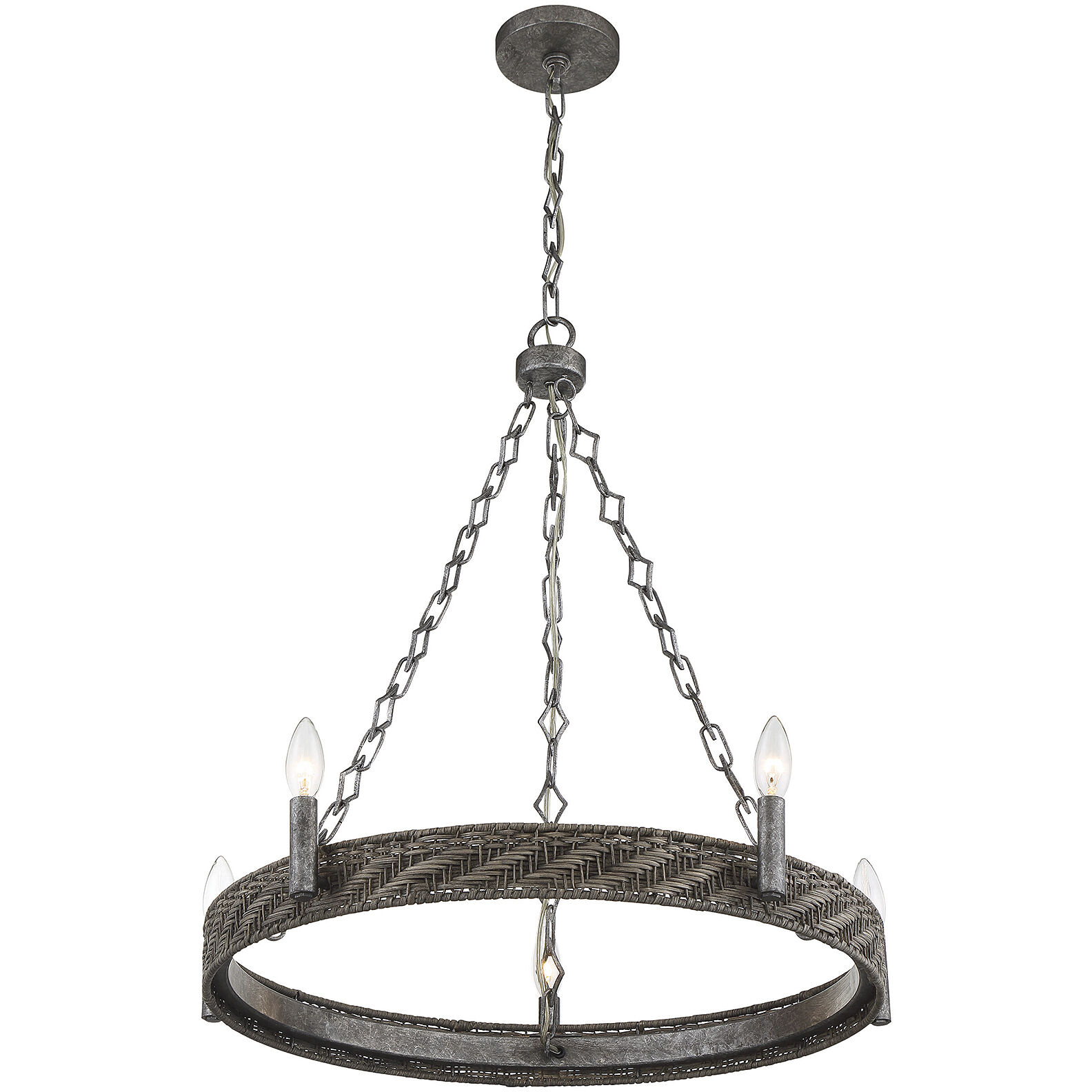 Tripoli 5 Light 26 inch Mottled Zinc with Natural Rattan Chandelier Ceiling Light