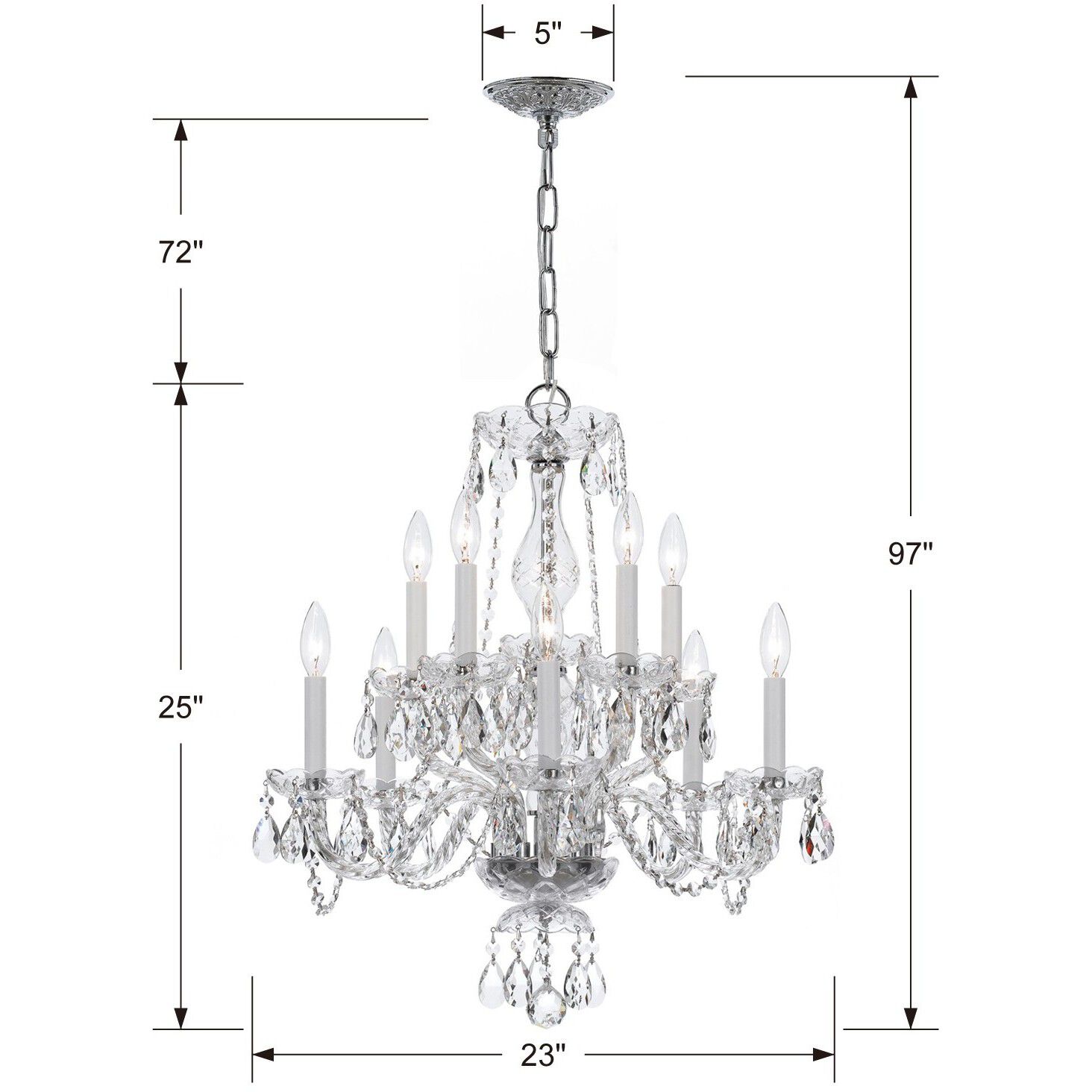 Traditional Crystal 10 Light 23 inch Polished Chrome Chandelier Ceiling Light in Clear Spectra