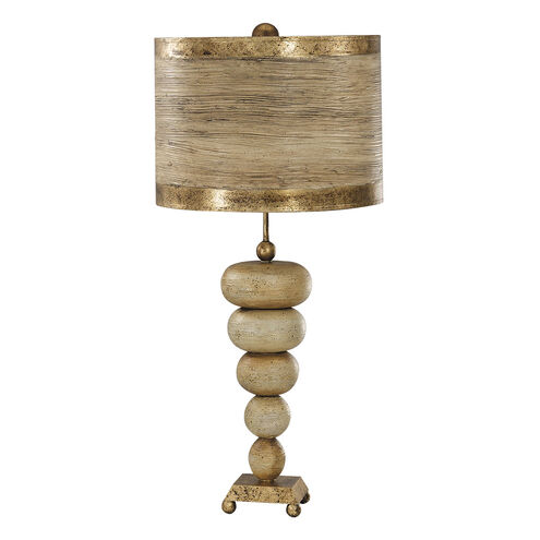 Retro 31 inch 60.00 watt Textured Cream and Gold Leaf Table Lamp Portable Light, Flambeau