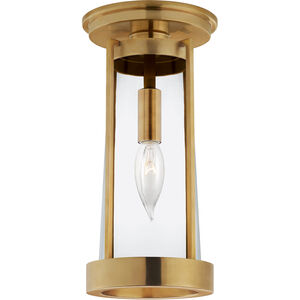 Thomas O'Brien Calix Flush Mount Ceiling Light in Hand-Rubbed Antique Brass, Clear Glass, Tall