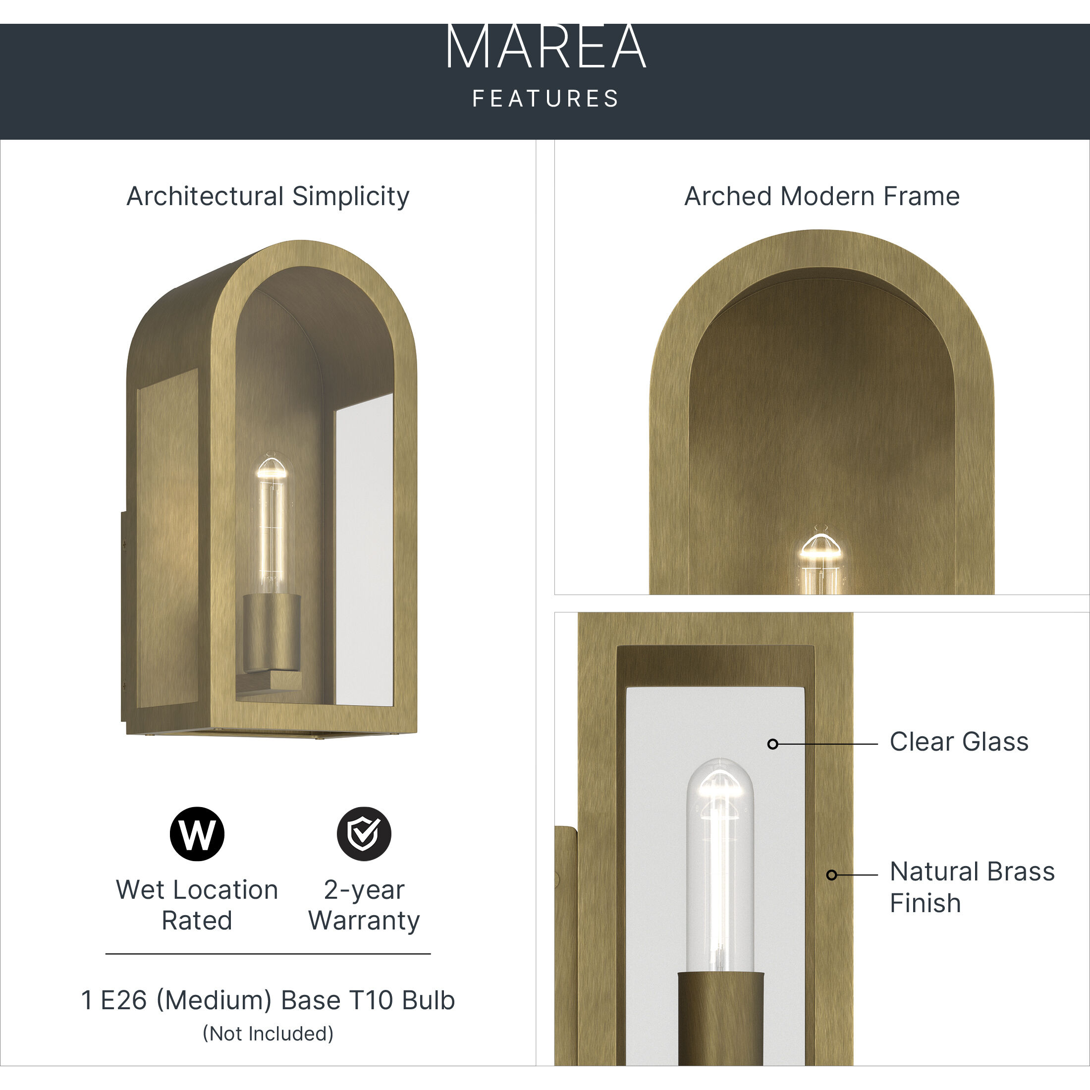 Marea 1 Light 13 inch Natural Brass Outdoor Wall Light