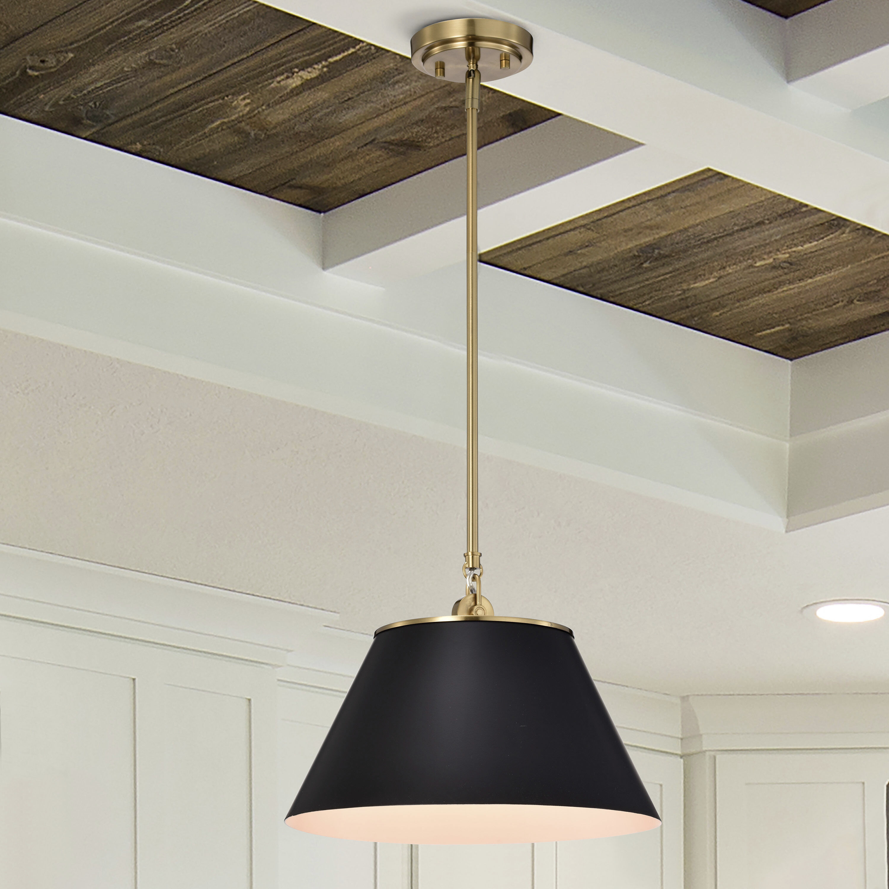 Dover 1 Light 13.75 inch Black/Vintage Brass Pendant Ceiling Light