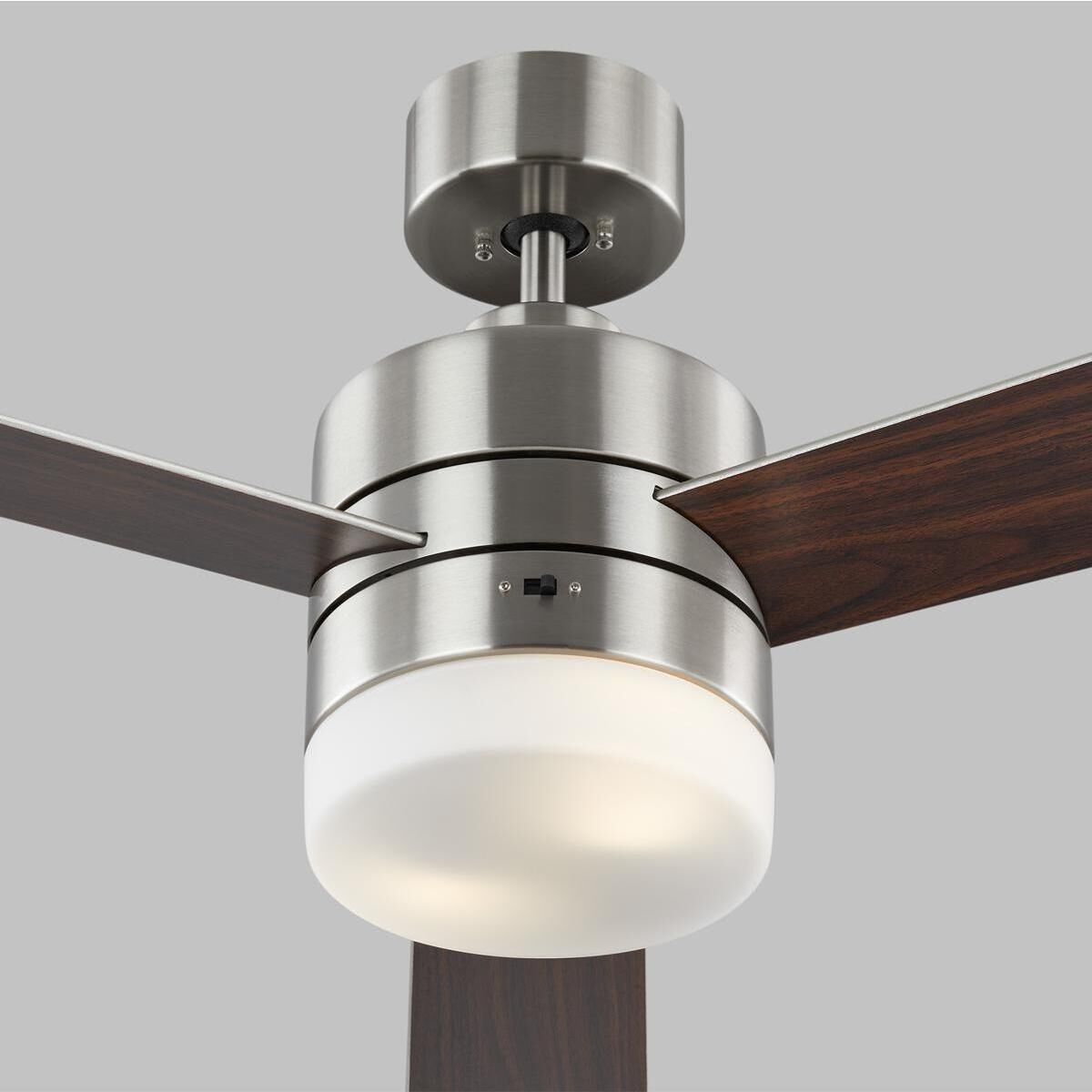Era 52 LED 52 inch Brushed Steel with Silver/American Walnut reversible blades Indoor/Outdoor Ceiling Fan
