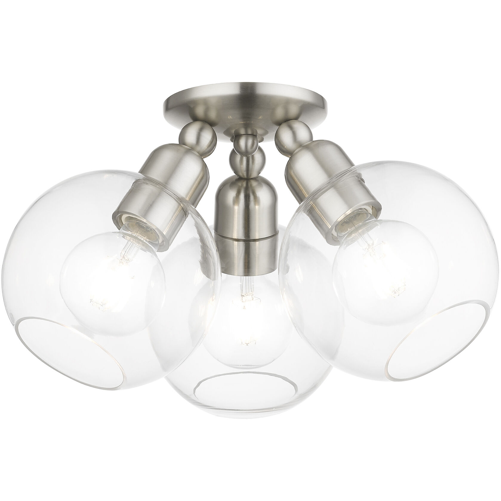 Downtown 3 Light 16 inch Brushed Nickel Semi-Flush Ceiling Light, Sphere