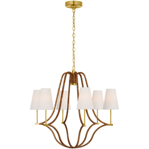 Chapman & Myers Biscayne LED 30.25 inch Antique-Burnished Brass and Natural Rattan Wrapped Chandelier Ceiling Light, Large