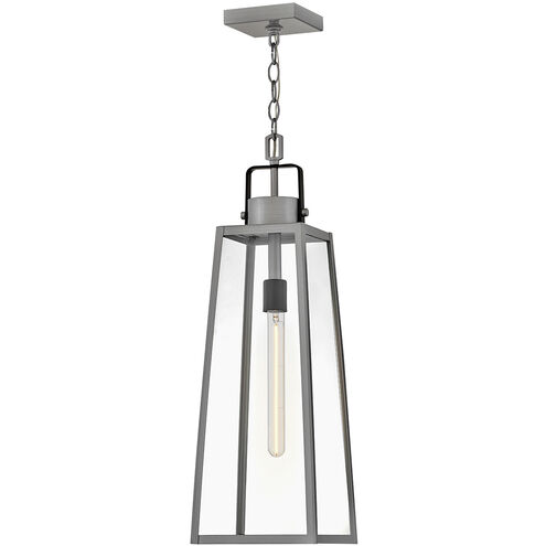 Hugh 1 Light 8.5 inch Antique Brushed Aluminum with Black Outdoor Hanging