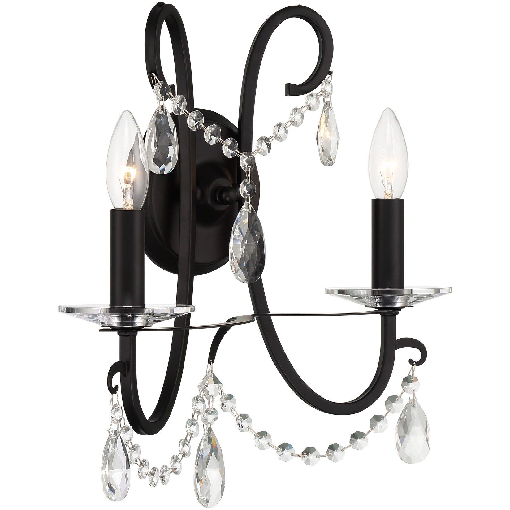 Othello Bath Wall Light in Clear Hand Cut, Matte Black