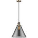 Franklin Restoration Cone 1 Light 12 inch Antique Brass Mini Pendant Ceiling Light in Bulb Not Included, Light Smoke Glass