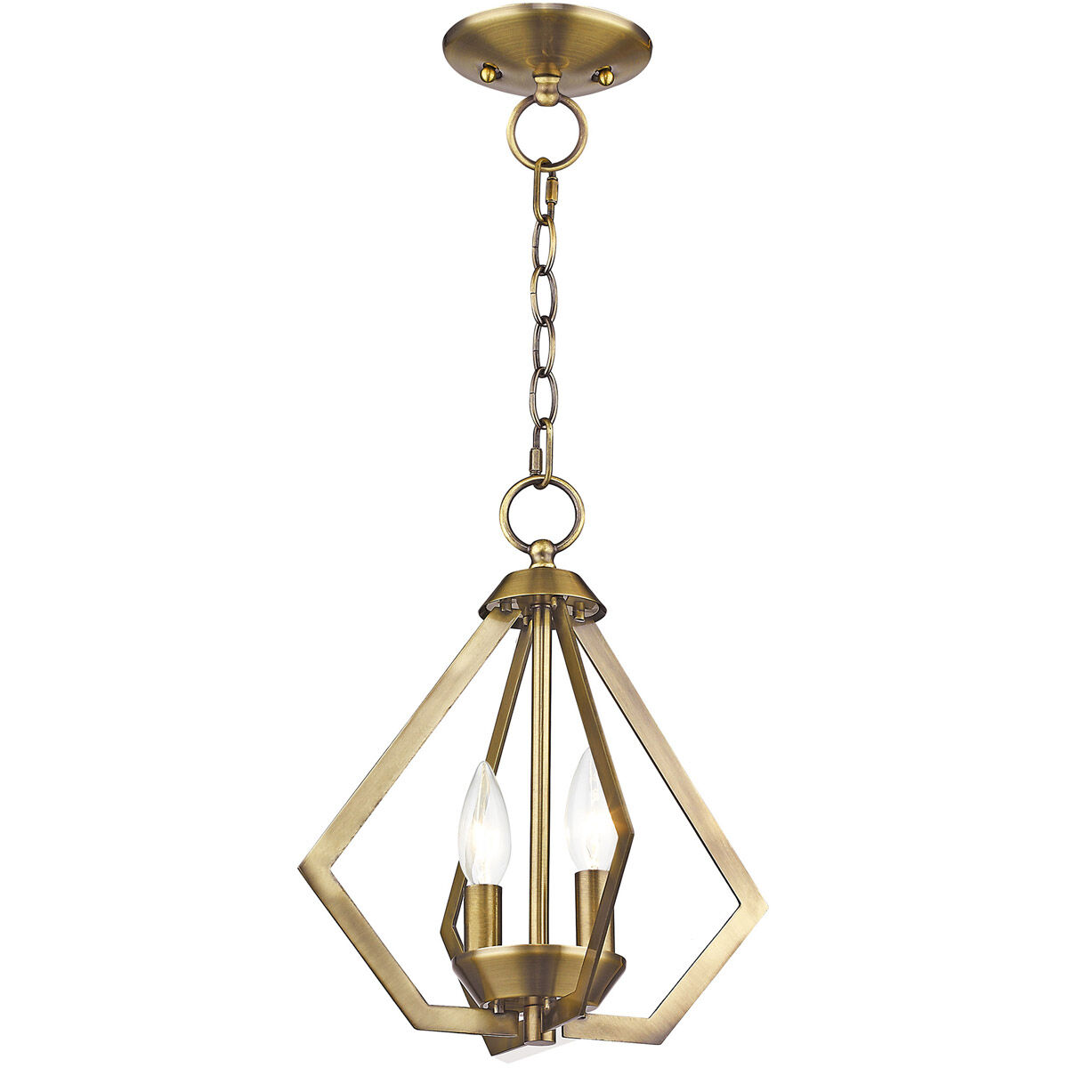 Prism 2 Light 11.25 inch Antique Brass Convertible Mini Chandelier/Ceiling Mount Ceiling Light