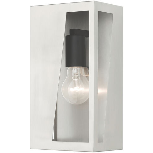 Forsyth 1 Light 11 inch Brushed Nickel with Black Finish Accents Outdoor Wall Lantern in Brushed Nickel & Black, Medium
