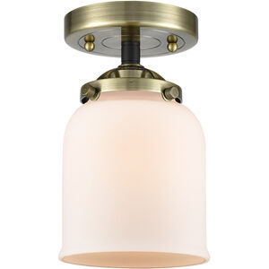 Nouveau Small Bell 1 Light 5 inch Black Antique Brass Semi-Flush Mount Ceiling Light in Matte White Glass, Nouveau