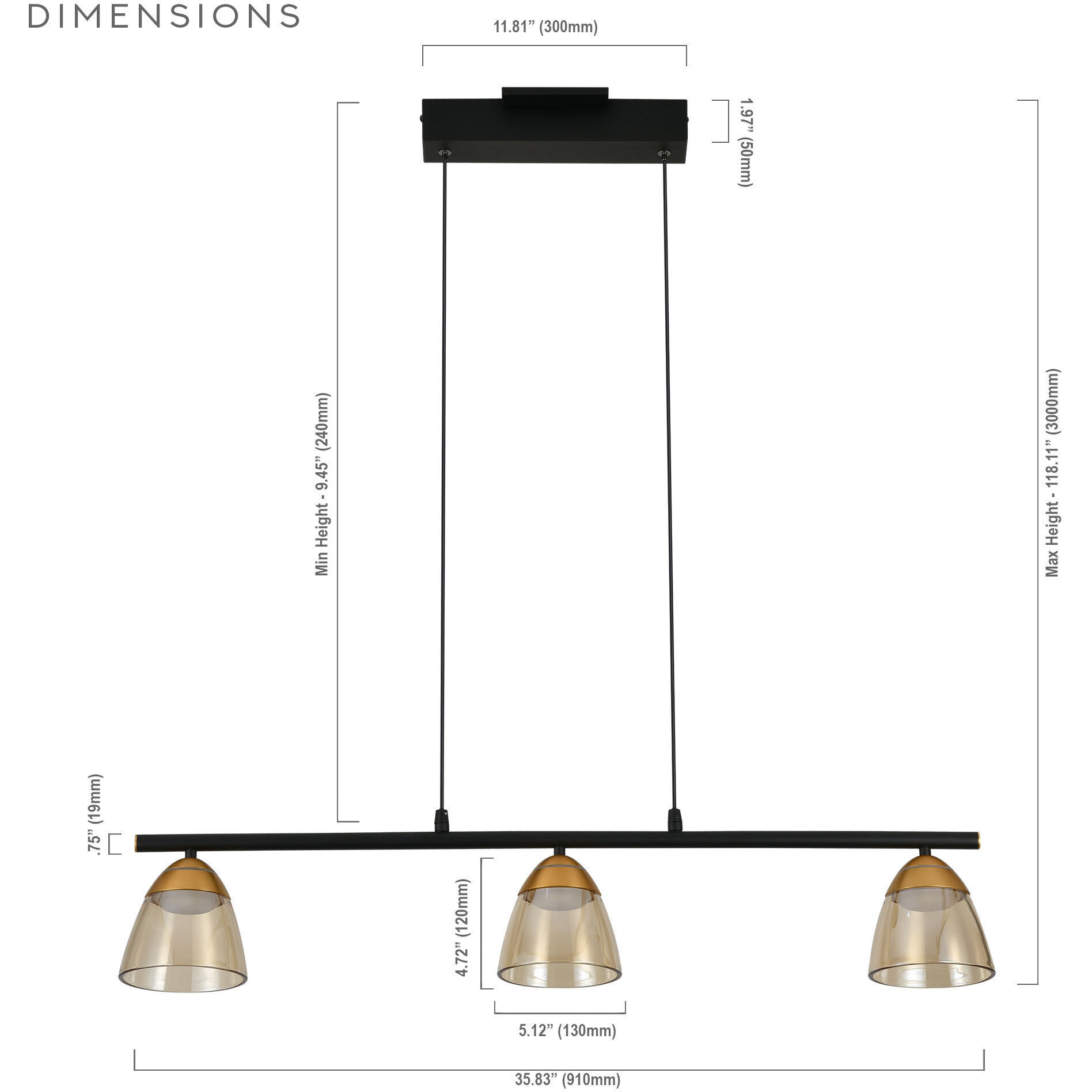 Roma Series Linear Chandelier Ceiling Light, Artisan Collection