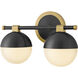 Bowie 2 Light 14.25 inch Lacquered Brass and Black Vanity Light Wall Light in Lacquered Brass with Black
