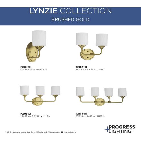 Lynzie 2 Light 14.5 inch Brushed Gold Bath Vanity Light Wall Light