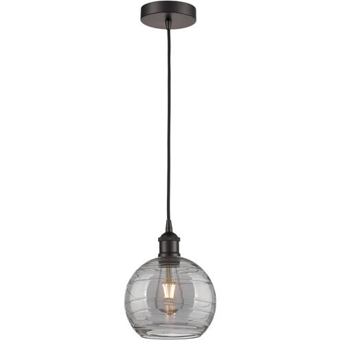 Edison Athens Deco Swirl 1 Light 8 inch Oil Rubbed Bronze Cord Hung Mini Pendant Ceiling Light