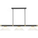 Vanguard 3 Light 58.5 inch Matte Black and Rubbed Brass Billiard Ceiling Light in White Mottle Glass