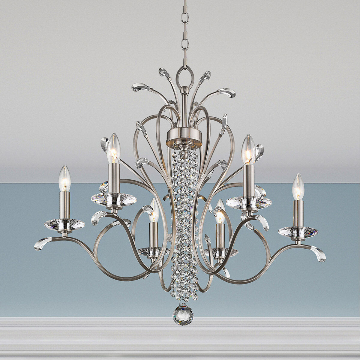 Serafina 6 Light 28 inch Brushed Nickel Chandelier Ceiling Light