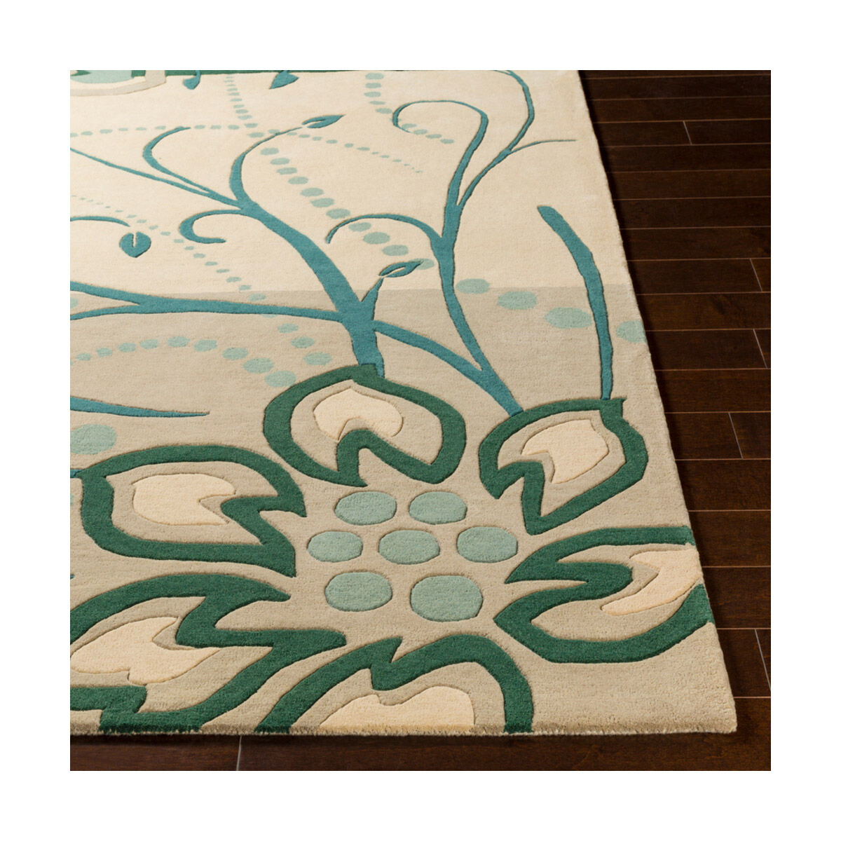 Athena 96 X 30 inch Dark Green/Teal/Taupe/Cream Rugs, Runner