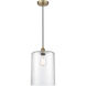 Edison Cobbleskill LED 9 inch Antique Brass Mini Pendant Ceiling Light in Clear Glass