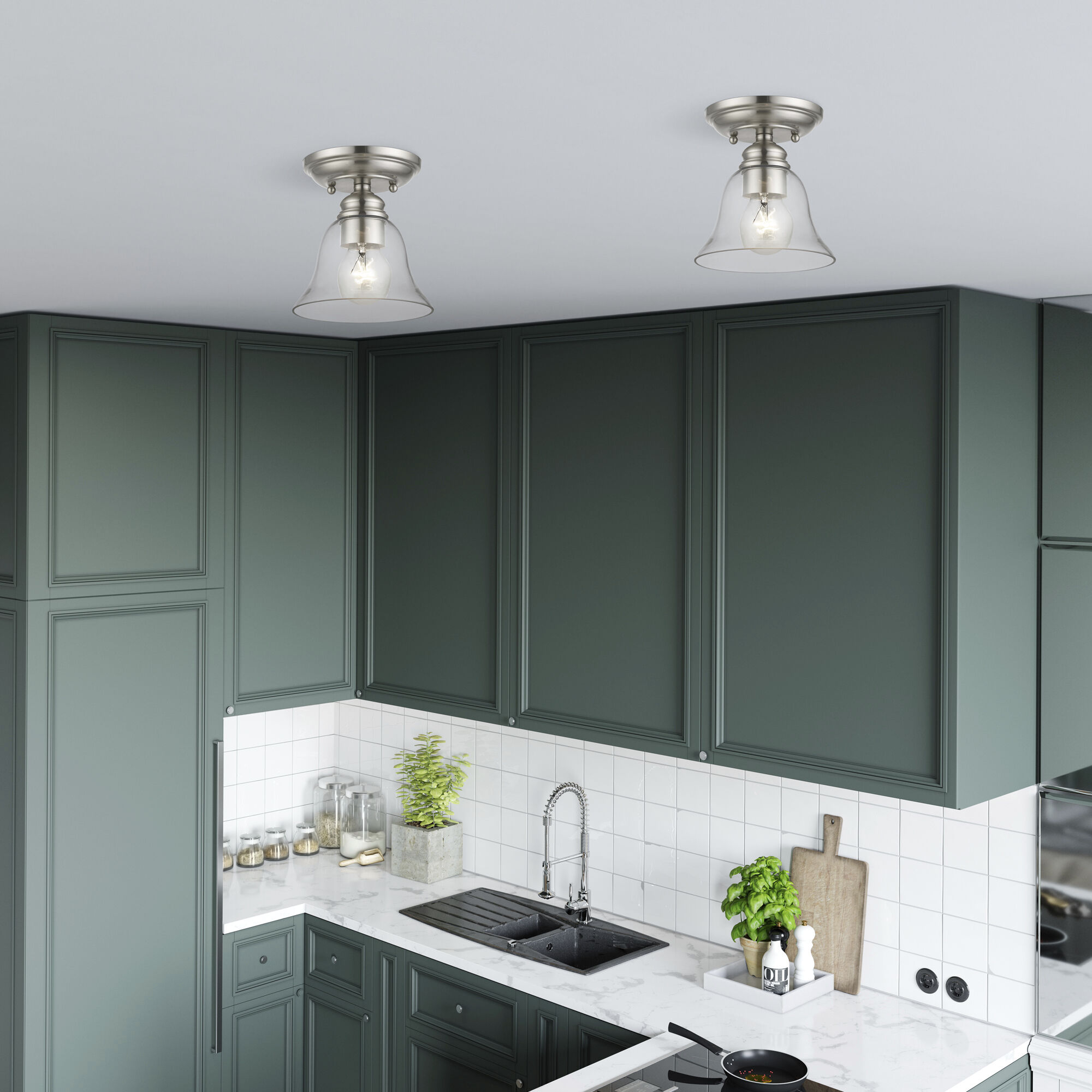 Moreland 1 Light 6 inch Brushed Nickel Small Semi-Flush Ceiling Light, Small