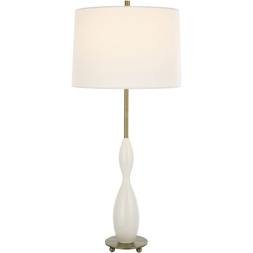 Annora 34 inch 150.00 watt Glossy White and Antique Brass Table Lamp Portable Light