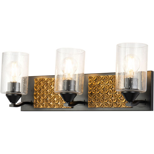 Arcadia 3 Light 22 inch MB Bath Light Wall Light in Matte Black with Gold