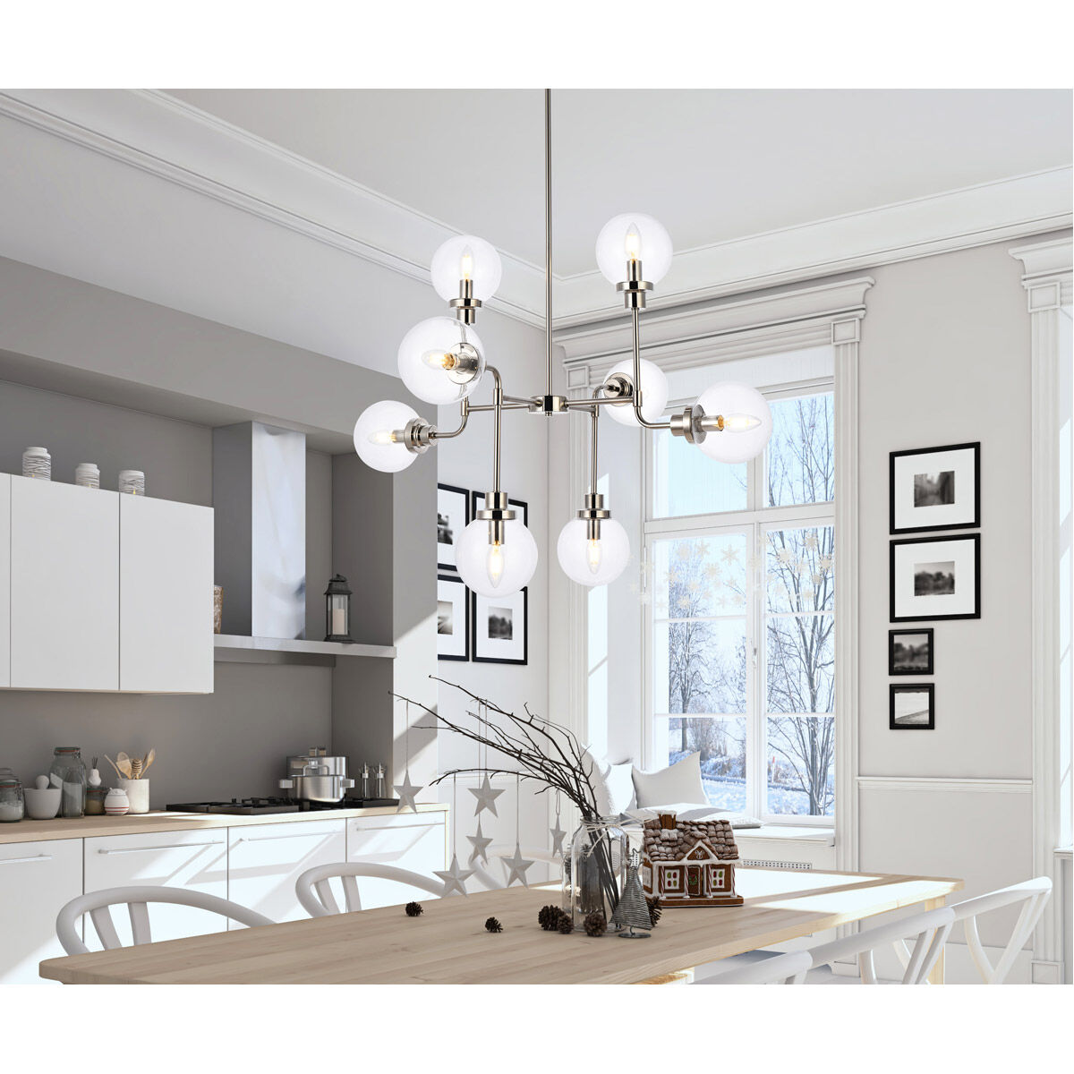 Hanson 8 Light 36 inch Polish Nickel Pendant Ceiling Light