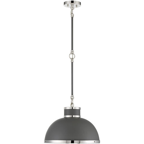 Corning 1 Light 16 inch Gray with Polished Nickel Accents Pendant Ceiling Light in Gray/Polished Nickel
