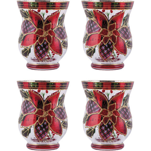 Poinsettia Antique Silver with Red Holiday Candleholder, Votive