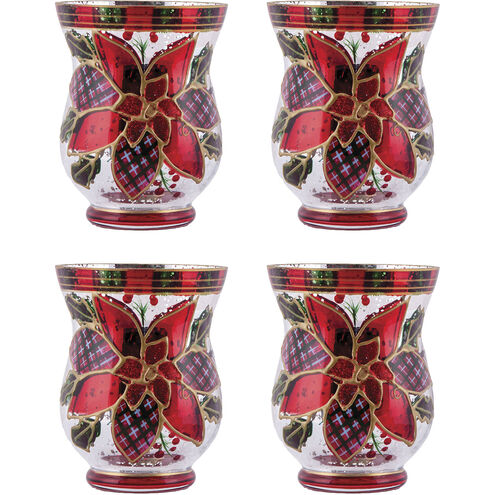 Poinsetta Antique Silver with Red Holiday Votives