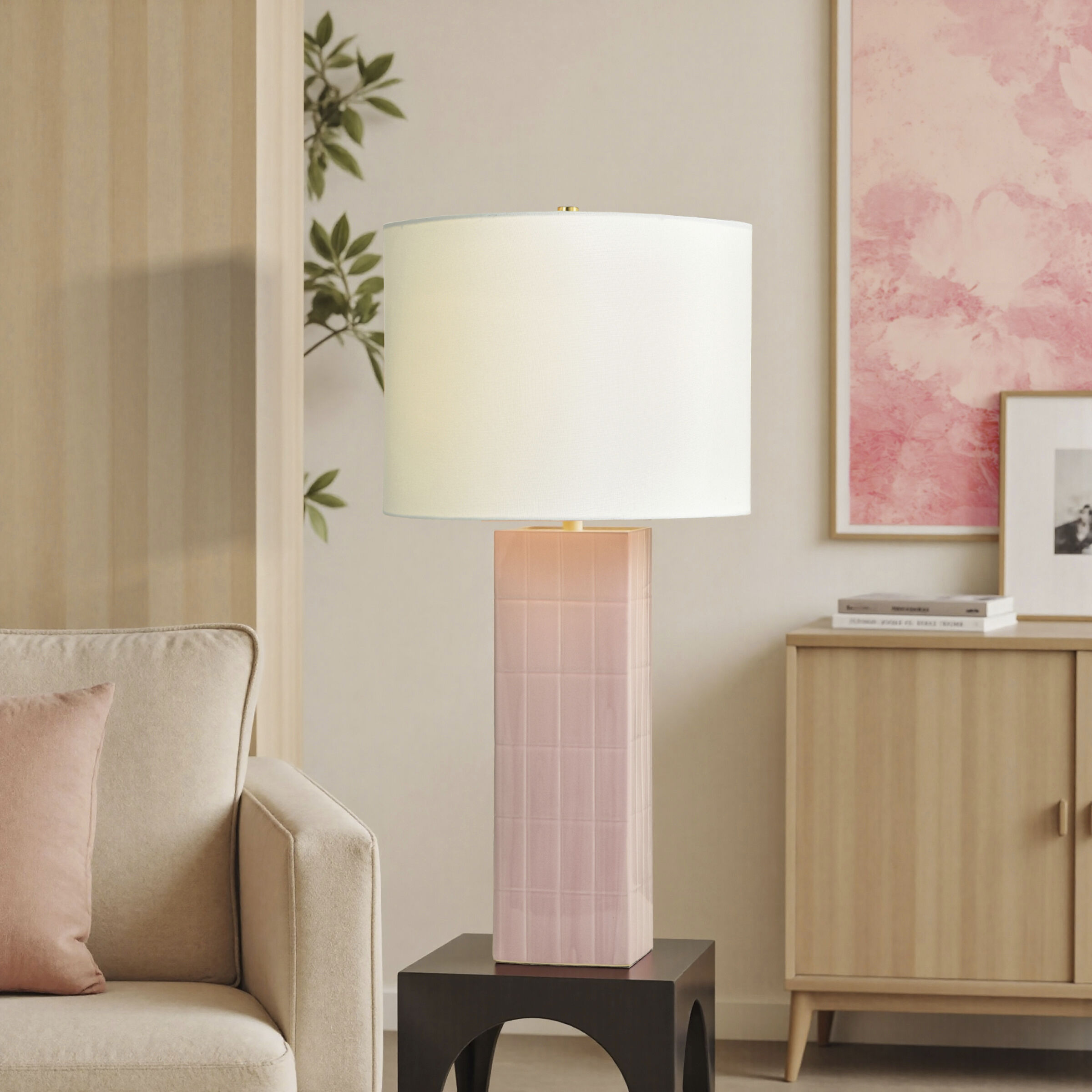 Augustus 32 inch 150 watt Pink Peony Table Lamp Portable Light