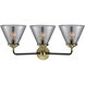 Nouveau Large Cone 3 Light 26 inch Black Antique Brass Bath Vanity Light Wall Light in Plated Smoke Glass, Nouveau