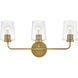 Kline 3 Light 23.75 inch Heritage Brass Bath Wall Light in Clear