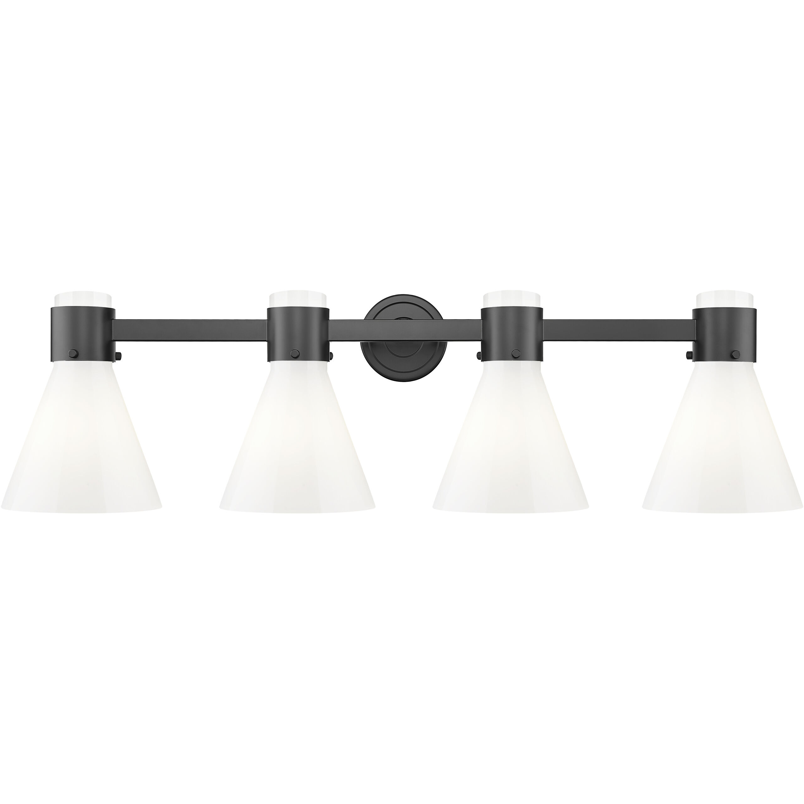 Lawton Cone 4 Light 34 inch Matte Black Bath Vanity Light Wall Light in Gloss White Glass