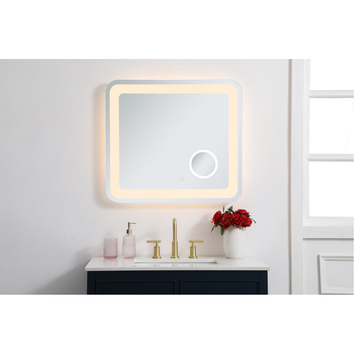 Lux 30 X 27 inch Glossy White Lighted Wall Mirror