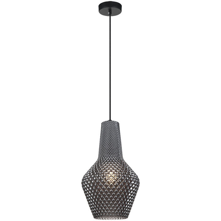 Quilted Gem 1 Light 9.88 inch Matte Black Pendant Ceiling Light in Smoke