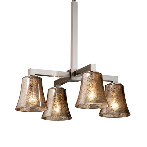 Fusion 4 Light 21 inch Brushed Nickel Chandelier Ceiling Light in Square with Flat Rim, Incandescent, Frosted Crackle Fusion