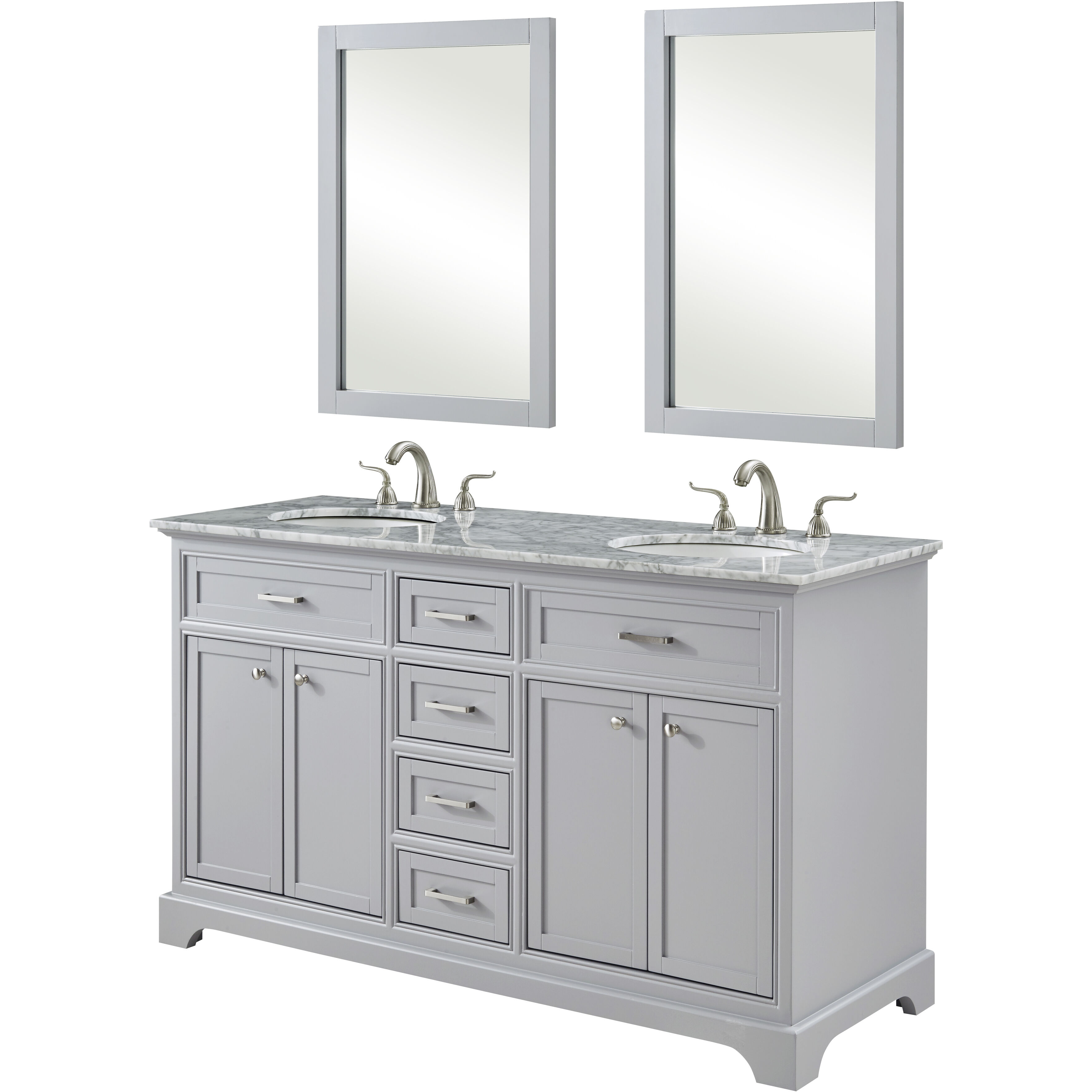 Americana 60 X 35 inch Light Grey with Carrara White Marble Vanity Set