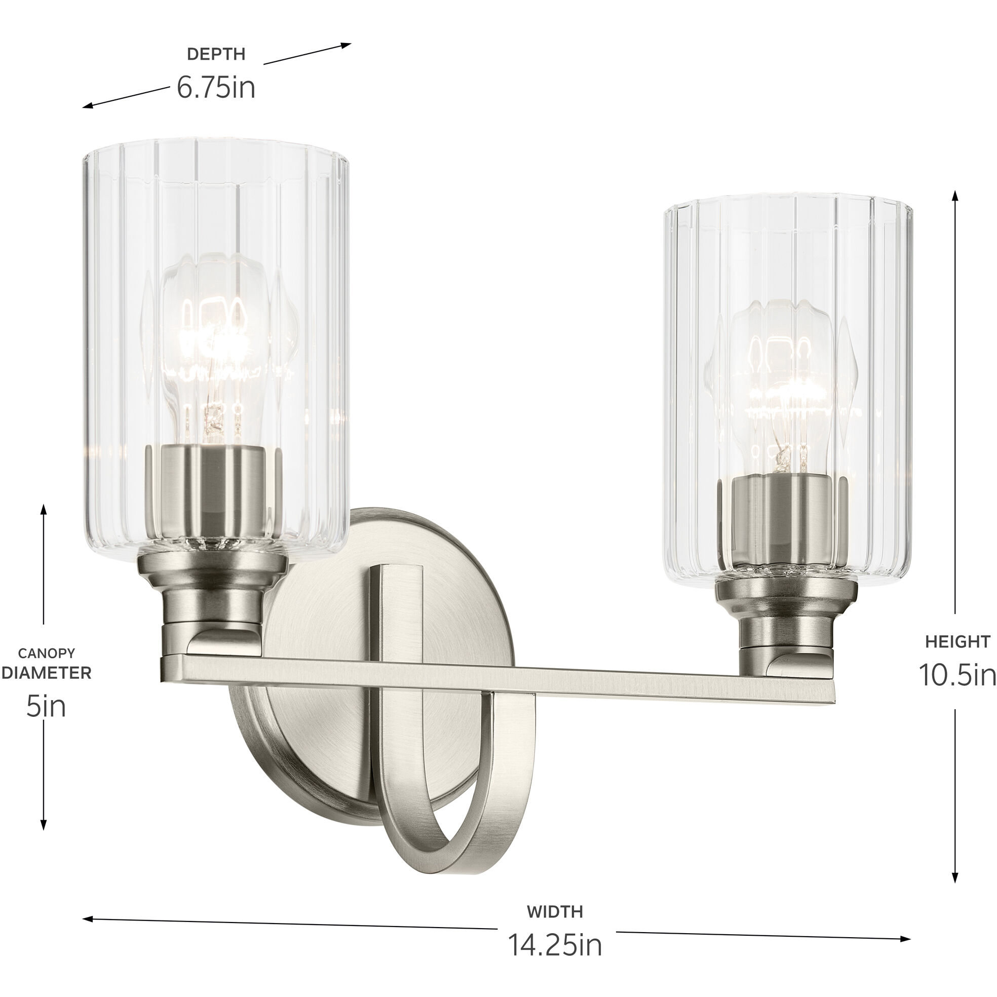 Gioe 2 Light 14.25 inch Brushed Nickel Vanity Light Wall Light