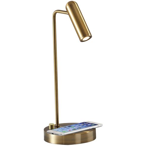 Kaye 17 inch 5.00 watt Antique Brass Desk Lamp Portable Light, with AdessoCharge Wireless Charging Pad and USB Port